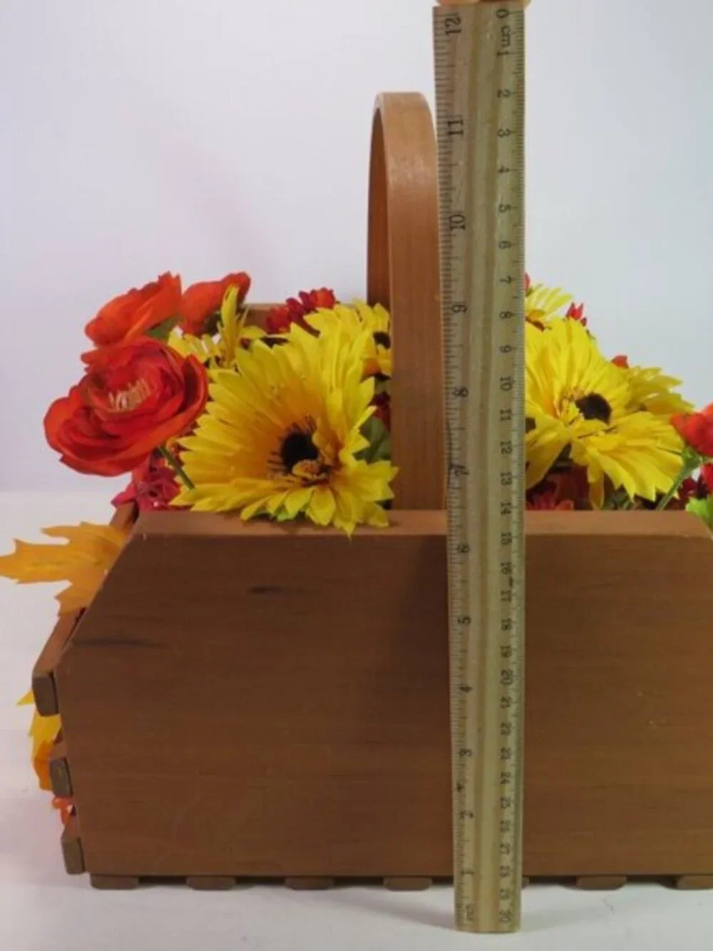 Fall Wooden Basket Floral Centerpiece Hand Painted House Signed Nell Farmhouse
